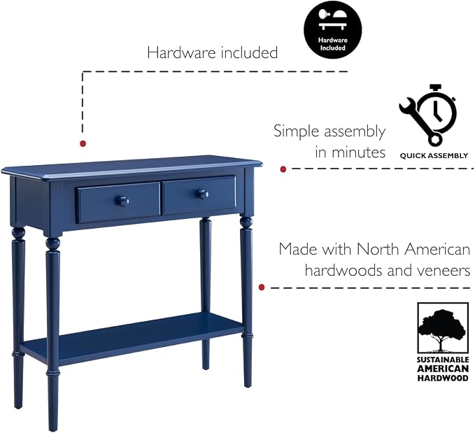 Leick Home Coastal Console Table, Solid Wood, 2 Storage Drawers, Bottom Display - Image 10