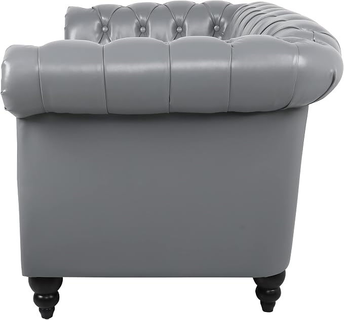LEVNARY Leather Sofa, Chesterfield Tufted Upholstered 2 Seater Couch, Modern - Image 6