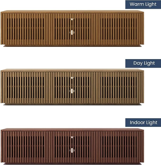 POVISON Full Assembled Mid Century Modern TV Stand, Wood Slatted Media Console - Image 3