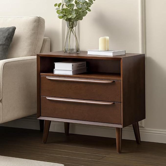 HULALA HOME End Table with Charging Station, Mid-Century Modern 2 Drawer and - Image 7