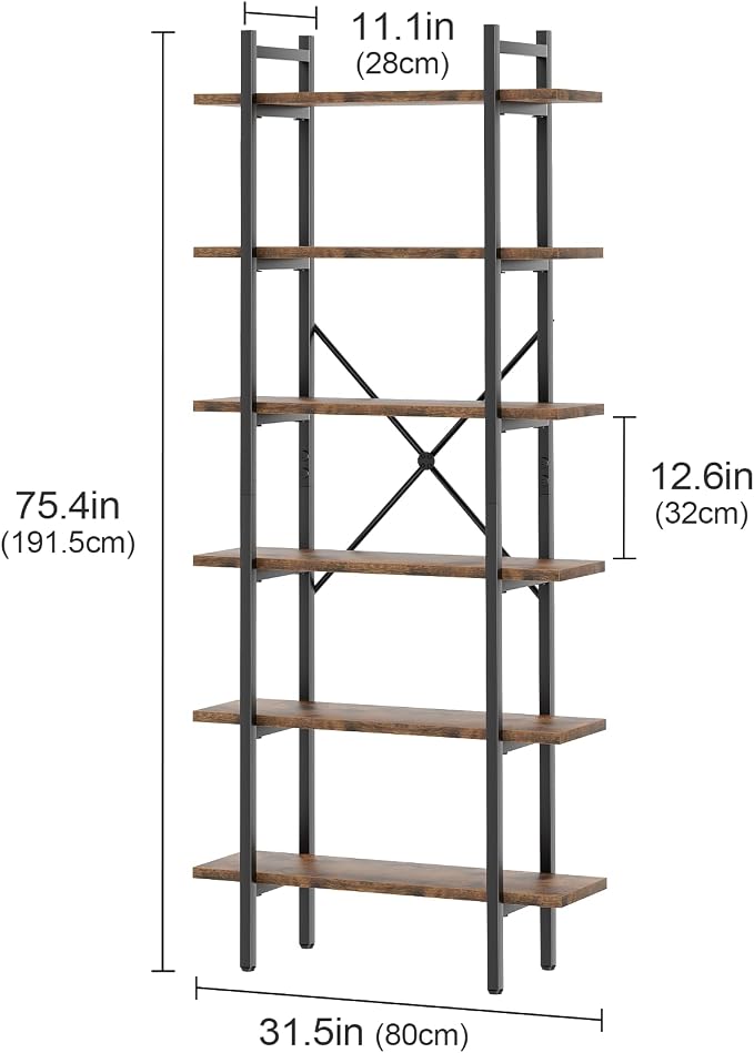 6 Tiers Bookshelf Organizer Industrial Shelf, Modern Open Display Storage - Image 2