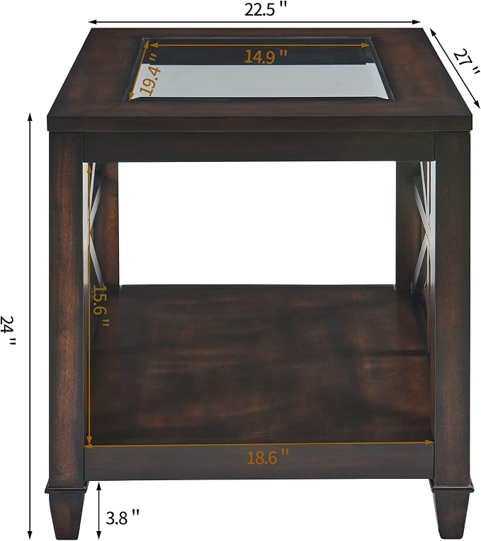 Farmhouse End Table Living Room, Furniture Solid Wood Square Large Side Tables - Image 2