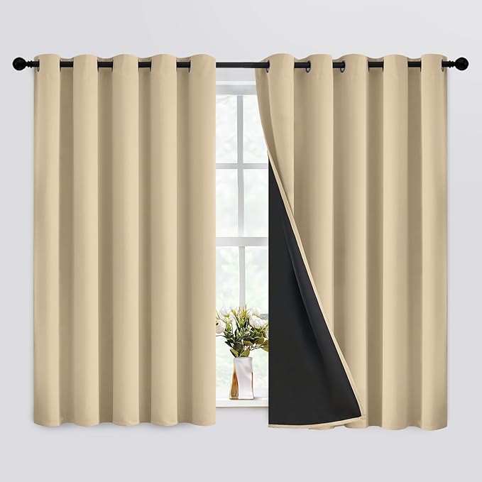 SimpleHome Beige 100% Blackout Curtains Room Darkening Living Room 63 Inch | by SimpleHome