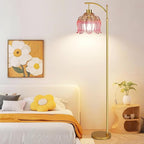 QIYIZM Pink Floor Lamp for Living Room, Glass Gold Dimmable Standing Lamp - Image 8
