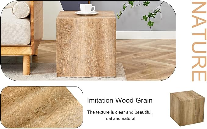 16'' Cube Coffee Table with Wood Grain Pattern, Square No Assembly End Table - Image 9
