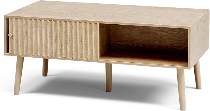 LCRBOL Coffee Table with Storage, Boho Dining Table with Sliding Fluted Door - Image 6