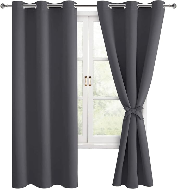 Blackout Curtains for Bedroom, Dark Grey, 38 x 63 Inch, 2 Panels | Thermal by Hiasan