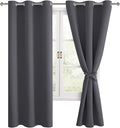 Blackout Curtains for Bedroom, Dark Grey, 38 x 63 Inch, 2 Panels | Thermal by Hiasan