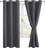 Blackout Curtains for Bedroom, Dark Grey, 38 x 63 Inch, 2 Panels | Thermal by Hiasan