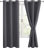 Blackout Curtains for Bedroom, Dark Grey, 42 x 72 Inch, 2 Panels | Thermal by Hiasan