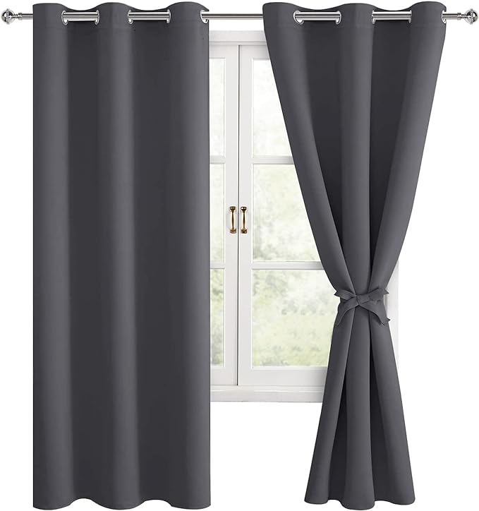 Blackout Curtains for Bedroom, Dark Grey, 42 x 72 Inch, 2 Panels | Thermal by Hiasan