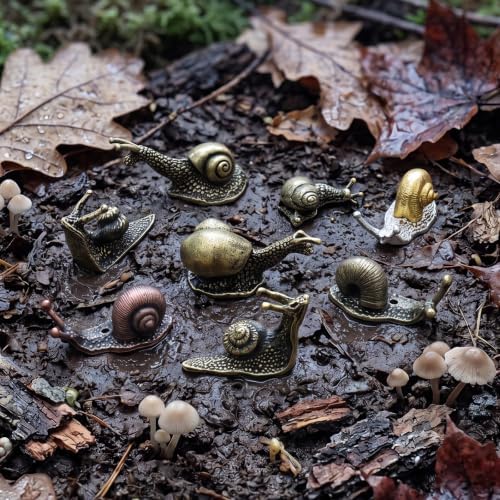 8pcs Brass & Alloy Snail Statue mini Ornaments Retro、Antique Whimsical Cottagecore Decor, Brass Decor for Living Room、Desk and Bookshelf Figurines, Outdoor Garden Landscaping - Image 6