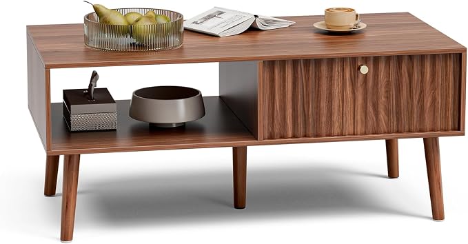 LCRBOL Coffee Table with Storage, Mid Century Dining Table with Fluted Drawer - Image 6
