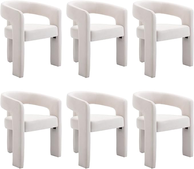 BESTANO Set of 6 Modern Linen Fabric Upholstered Dining Chairs by BESTANO