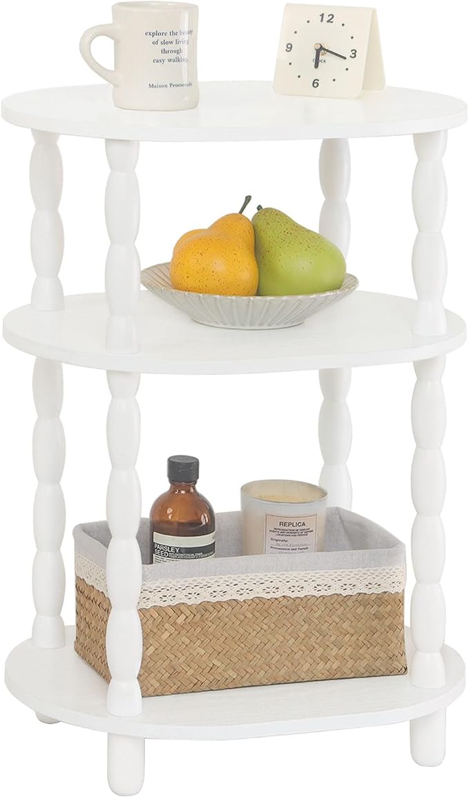 MaxSmeo White Side Table, 3-Tier Small Oval End Table, Modern Night Stand Wood by MaxSmeo