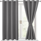 Blackout Curtains for Bedroom, Light Grey, 52 x 45 Inch, 2 Panels | Thermal by Hiasan
