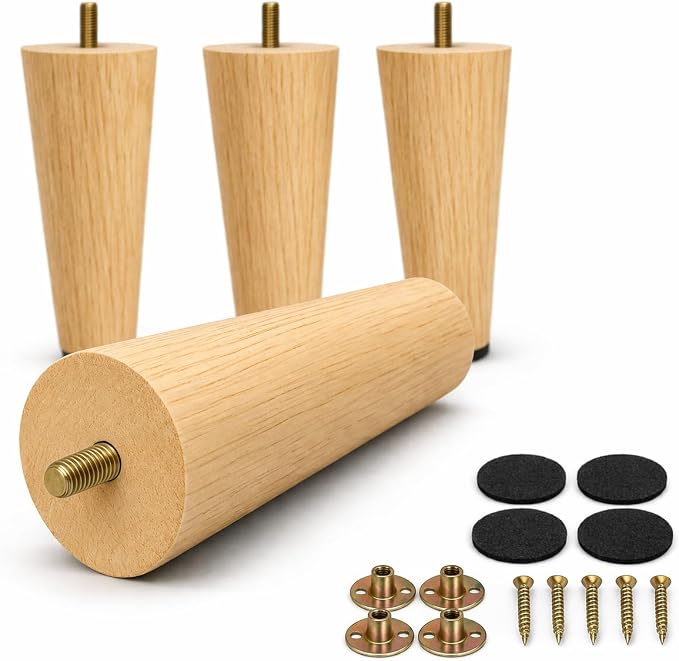 Yaliuliu 6 Inches Round Solid Wood Furniture Legs Set of 4, Natural Wooden by Yaliuliu