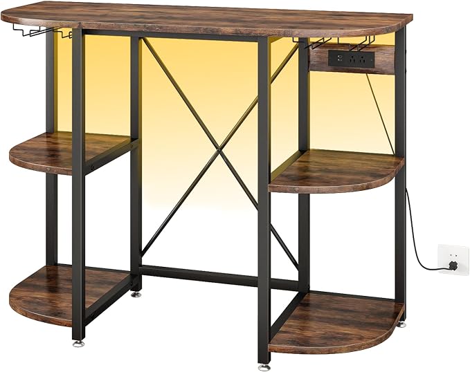 Mini Fridge Cabinet Stand with Power Outlet and Led Light, Coffee Bar Cabinet by METYERRY