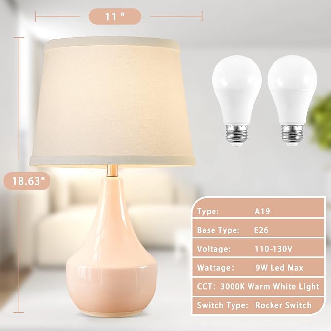 GyroVu 18" Table Lamp Set of 2, Ceramic Lamp Classic Beside Lamps Nightstand - Image 2