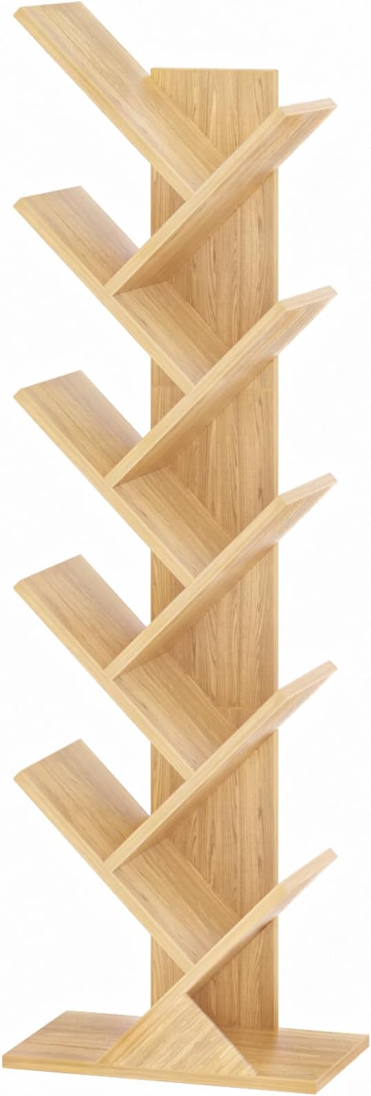 SHEEPAM 10 Tier Tree Book Shelf, Floor Standing Wood Bookshelf by SHEEPAM