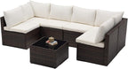DUMOS 7 Piece Outdoor Patio Sectional Sofa, Modular Wicker Furniture Set - Image 9