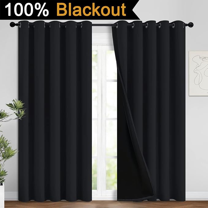 Yakamok Black 100% Blackout Curtains 96 Inches Long - Image 2