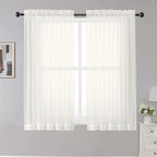 Sheer Curtains Ivory, Short Panels Rod Pocket 2 Panels, Cafe Curtains Small by OWENIE