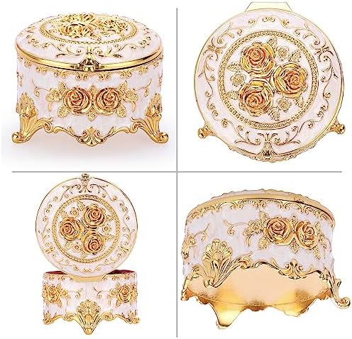 Hipiwe Vintage Round Jewelry Box Small Metal Trinket Storage Organizer - Image 5