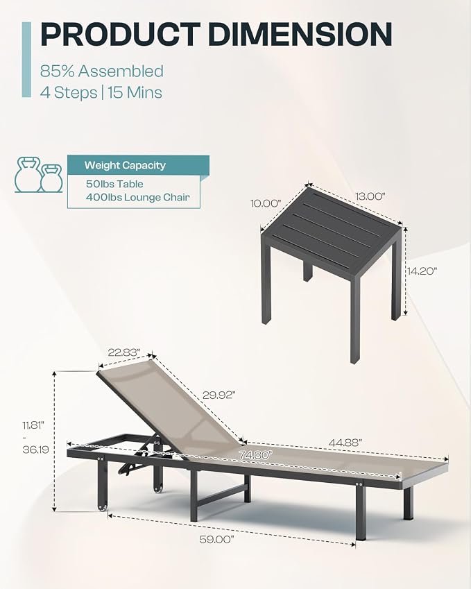 Chaise Lounge Outdoor, Aluminum Pool Lounge Chairs - Image 2