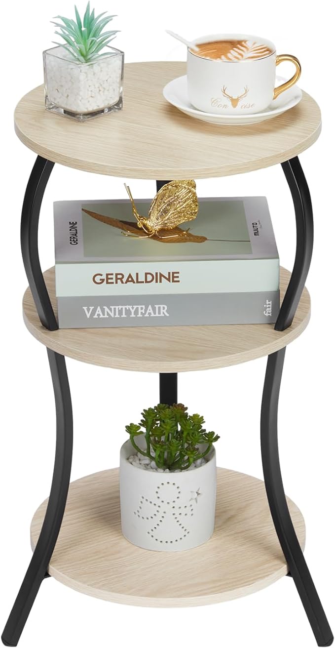 Vintage Small Round Side Table, 3-Tier Slim Waist Circular End Table by YEAKOO