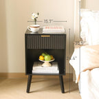 Fultyle Black Fluted Nightstand, Modern Bedside Table - Image 4