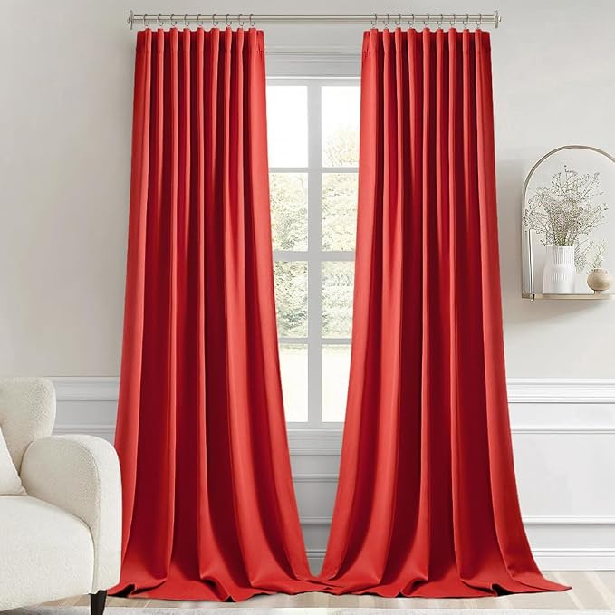 MIULEE Christmas Red Back Tab Blackout Curtains 52x120 Inch Long 2 Panels | Rod - Image 9