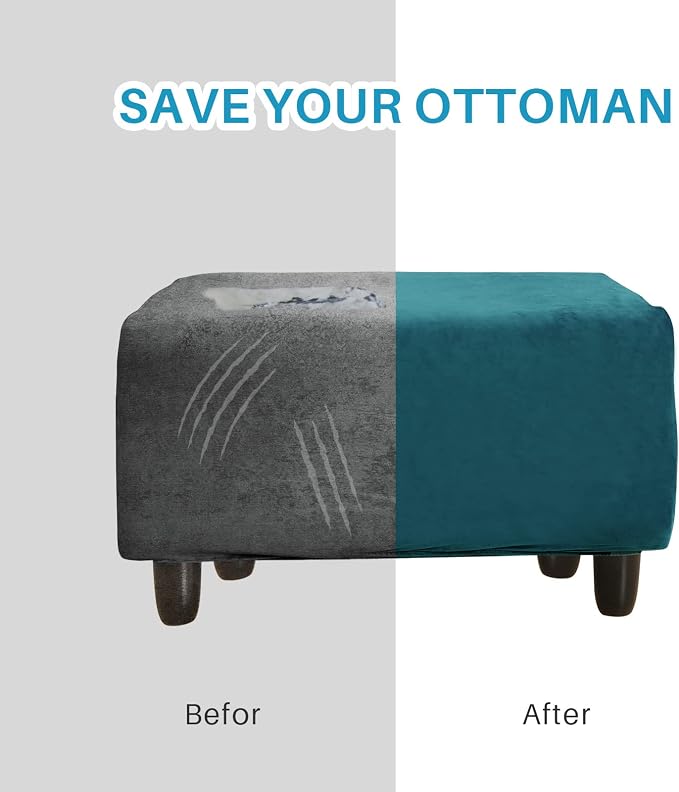 LiveGo Velvet Stretch Ottoman Cover, Removable Footstool Protector, Rectangle - Image 5