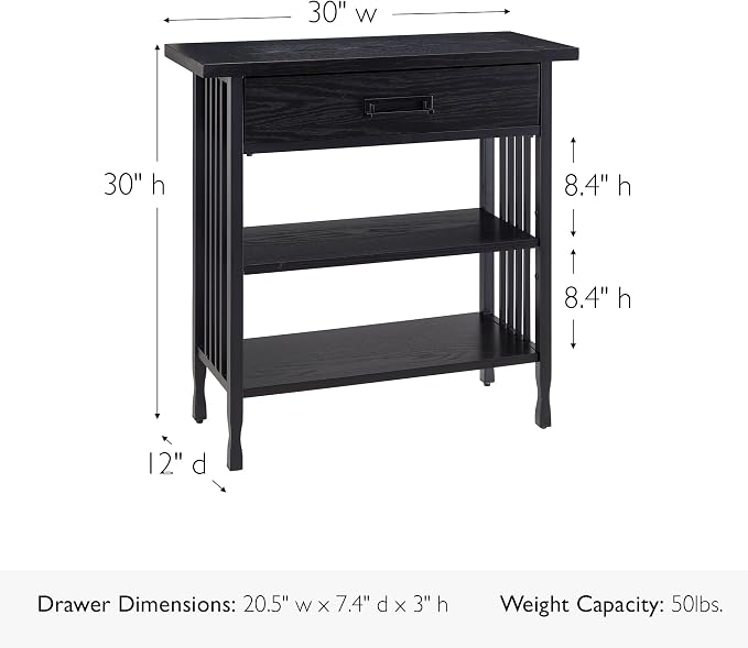 Leick Home Ironcraft Bookshelf, Solid Wood, 1 Drawer, 2 Shelves, Slatted Sides - Image 3