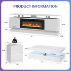 4-Piece Modern Living Room Table Set, Includes High Gloss 70" Fireplace TV Stand - Image 3