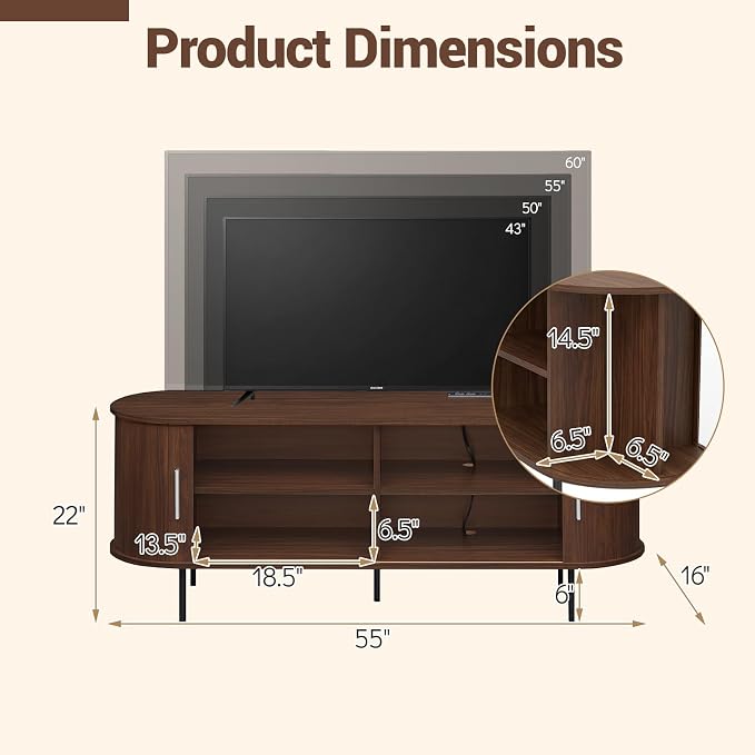 Tangkula Fluted TV Stand for TVs up to 60”, Mid Century Curved Entertainment - Image 4