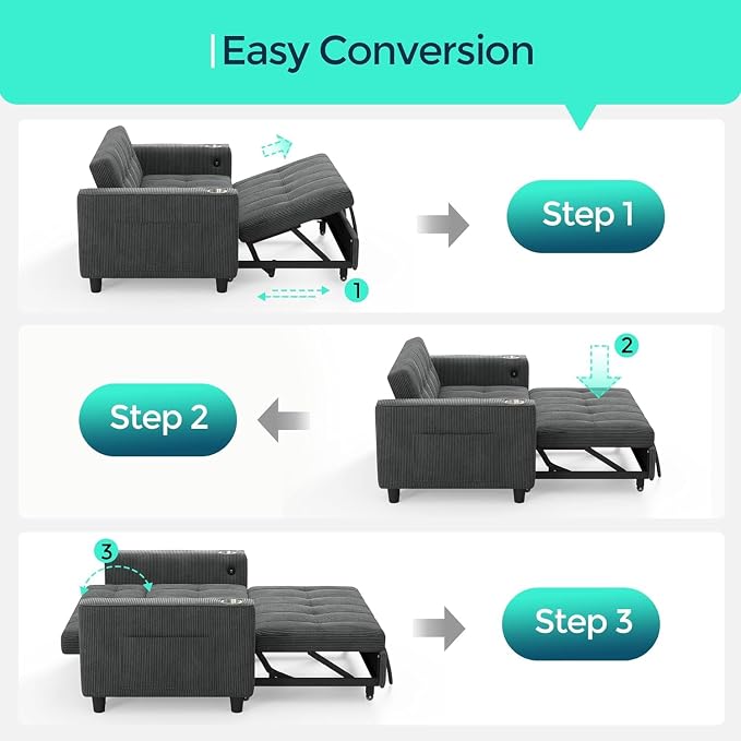 LINSY Sleeper Sofa Bed, Small 3 in 1 Convertible Loveseat Sleeper Couch - Image 4