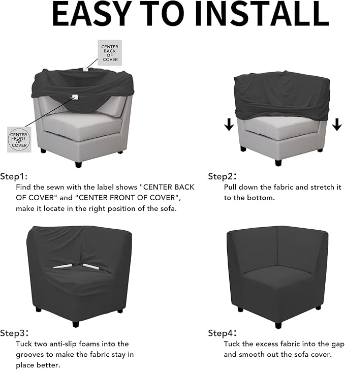 Easy-Going Stretch Soft Sectional Corner Sofa Couch Slipcover Dark Gray | - Image 4