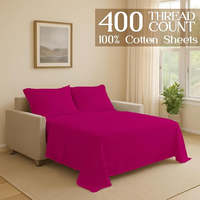 Sleeper Sofa Bed Sheet, 100% Cotton 400 Thread Count, 4 Piece Set, Deep Pocket - Image 2