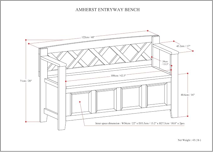 SIMPLIHOME Amherst Entryway Storage Bench - Image 3