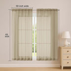 Sheer Taupe Curtains, Sheer Curtains 63 inch Length 2 Panels Set, Rod Pocket - Image 2