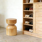 Solid Wood Stool & Sofa Side Table, Rustic Hourglass Wabi-Sabi Accent Coffee - Image 8
