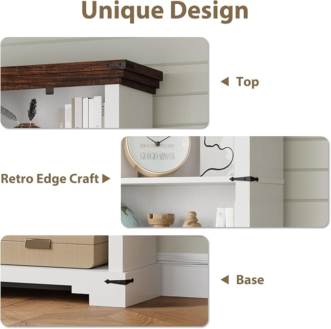 5-Tier Farmhouse Bookshelf, 61.1 inch Tall Bookcase - Image 4