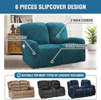 H.VERSAILTEX Velvet Stretch Recliner Couch Covers 6-Pieces Recliner Loveseat - Image 2