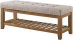 24KF Large Rectangular Upholstered Tufted Linen Fabric Ottoman Bench, Padded - Image 4
