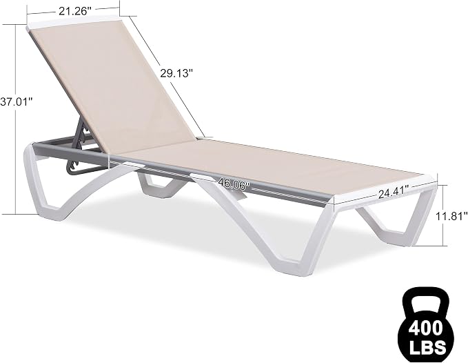 PURPLE LEAF Patio Chaise Lounge Chair Outside Aluminum Plastic Stackable - Image 2