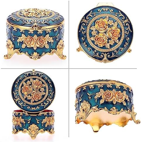 Hipiwe Antique Metal Jewelry Box Ring Earring Treasure Chest Case, Small - Image 3
