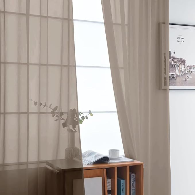 SpaceDresser Basic Rod Pocket Sheer Voile Window Curtain Panels Taupe 1 Pair 2 - Image 3