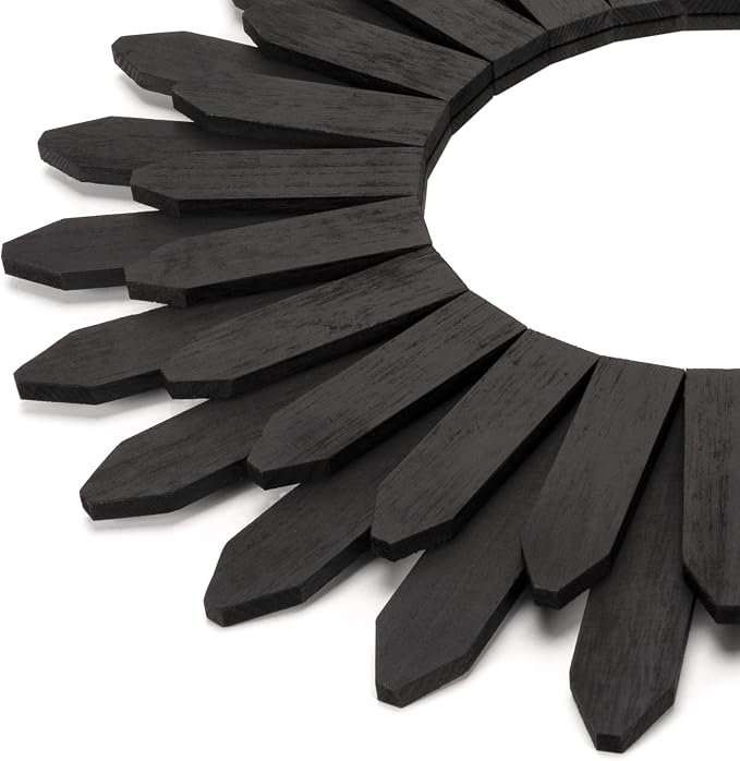 Honiway 21 inch Black Wall Decor Vintage Mirror, Boho Style, Wooden Frame - Image 2