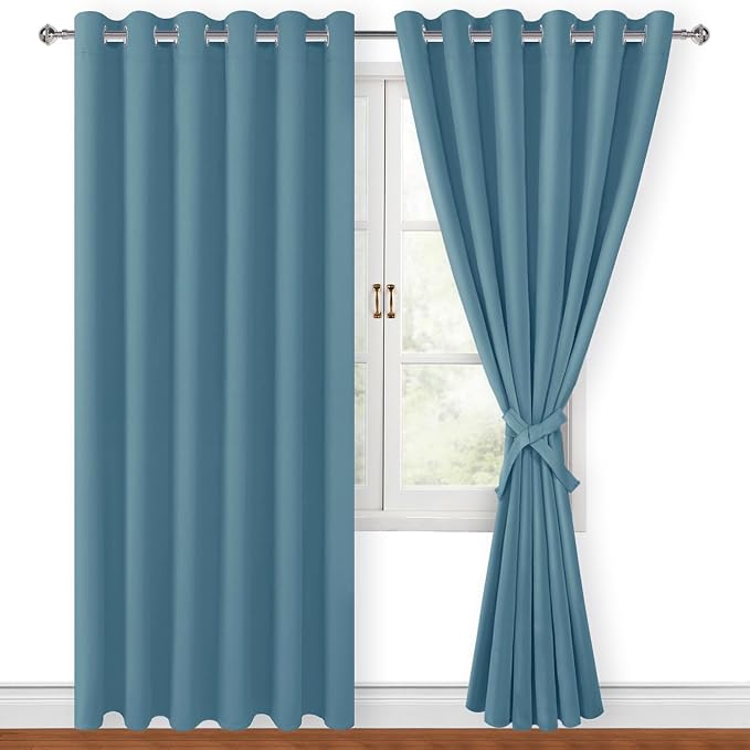 Blackout Curtains for Bedroom, Stone Blue, 70 x 84 Inch, 2 Panels | Thermal by Hiasan